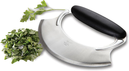 Mezzaluna Herb Chopper with Silicone Handle & Stainless Steel Blade - 4.9" Dishwasher Safe Chopping Tool for Herbs, Vegetables & Garlic - Non-Slip Grip, Easy to Use & Comfortable to Hold
