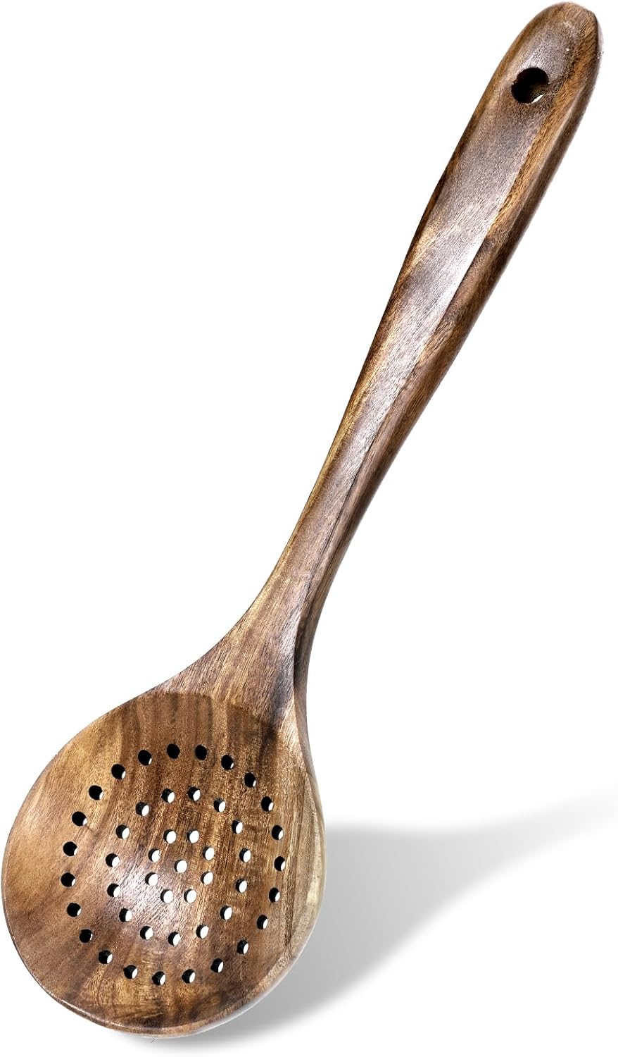 Wooden Slotted Spoon Natural Wooden Skimmer Spoon Teak Slotted Spoons for Cooking Long Handle Wooden-Ladle with Holes 11 Inch
