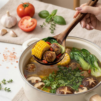 Wooden Slotted Spoon Natural Wooden Skimmer Spoon Teak Slotted Spoons for Cooking Long Handle Wooden-Ladle with Holes 11 Inch