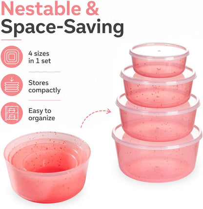 4Pcs Stackable Plastic Food Storage Containers Plastic Bowls with Lids Set for Kitchen, Safe BPA Free Non Toxic Serving Bowl Bowls (0.9, 2, 2.8 & 4.2 Cups) Orange
