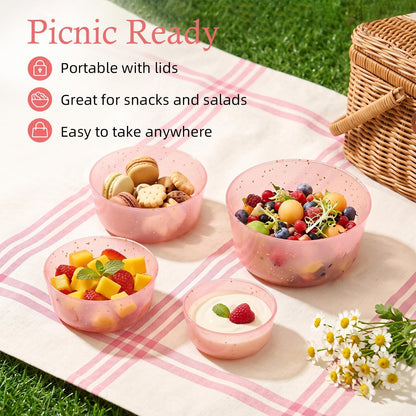 4Pcs Stackable Plastic Food Storage Containers Plastic Bowls with Lids Set for Kitchen, Safe BPA Free Non Toxic Serving Bowl Bowls (0.9, 2, 2.8 & 4.2 Cups) Orange