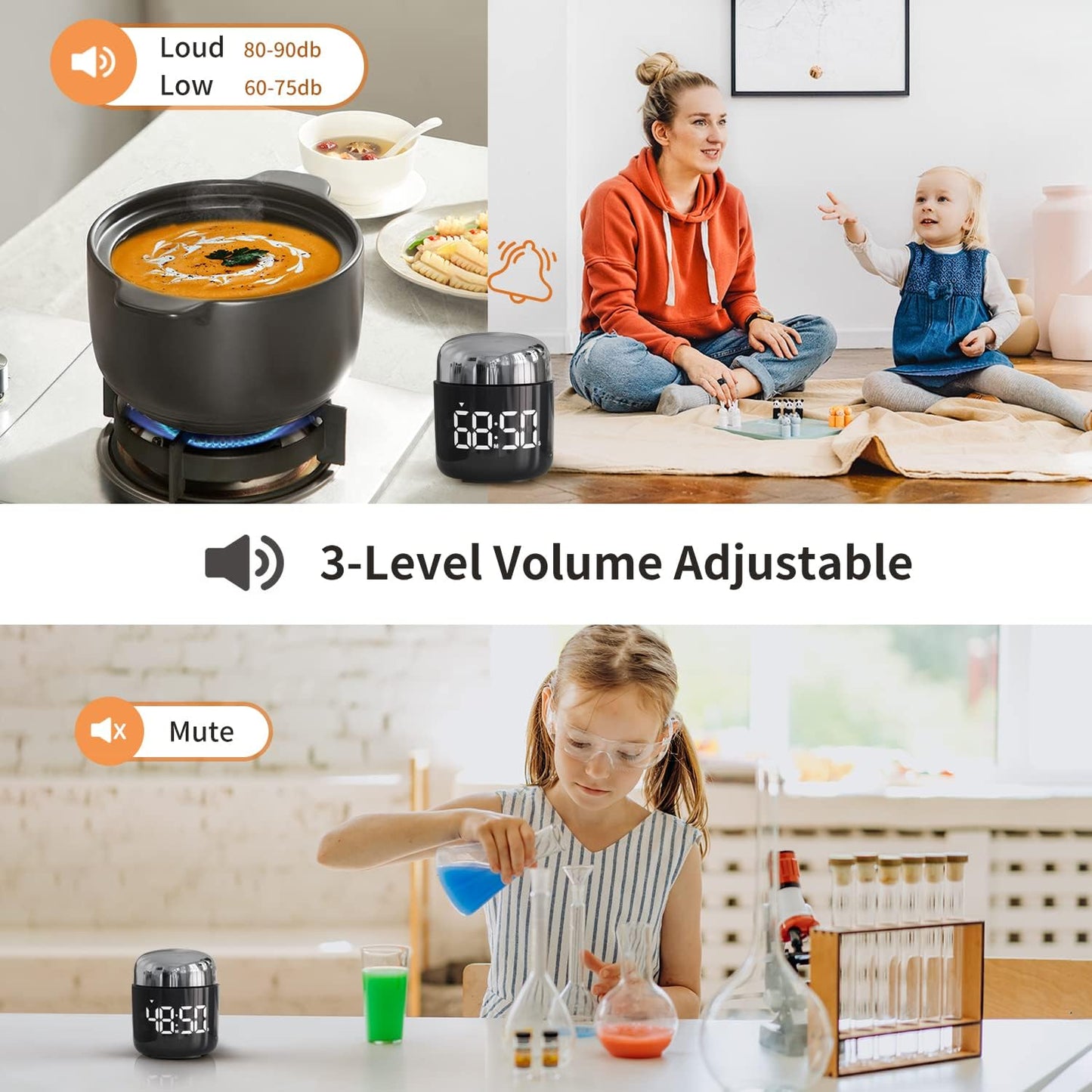 Digital Kitchen Timer,Countdown Countup Timer with Large LED Display Volume Adjustment,Timer for Cooking, Classroom Time for Kids and Teachers. (Gold)