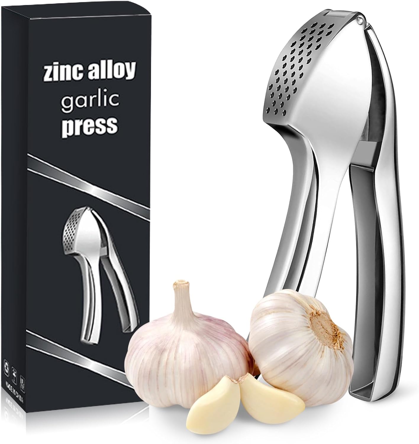 EZMIBEE Garlic Press, Garlic Mincer Chopper, Garlic Crusher Detachable and Rust Proof, Professional Stainless Steel Garlic Press Heavy Duty Kitchen Tool Easy Clean with Cleaning Brush