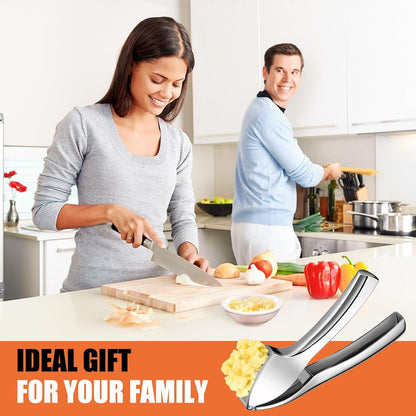 EZMIBEE Garlic Press, Garlic Mincer Chopper, Garlic Crusher Detachable and Rust Proof, Professional Stainless Steel Garlic Press Heavy Duty Kitchen Tool Easy Clean with Cleaning Brush