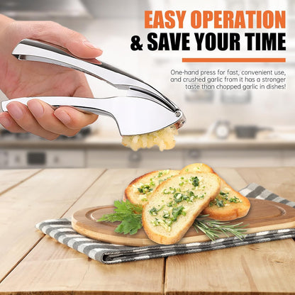 EZMIBEE Garlic Press, Garlic Mincer Chopper, Garlic Crusher Detachable and Rust Proof, Professional Stainless Steel Garlic Press Heavy Duty Kitchen Tool Easy Clean with Cleaning Brush