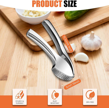 EZMIBEE Garlic Press, Garlic Mincer Chopper, Garlic Crusher Detachable and Rust Proof, Professional Stainless Steel Garlic Press Heavy Duty Kitchen Tool Easy Clean with Cleaning Brush