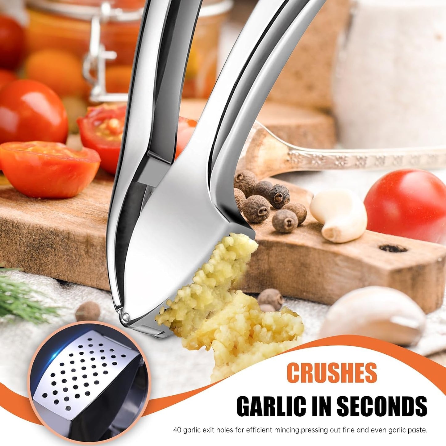 EZMIBEE Garlic Press, Garlic Mincer Chopper, Garlic Crusher Detachable and Rust Proof, Professional Stainless Steel Garlic Press Heavy Duty Kitchen Tool Easy Clean with Cleaning Brush