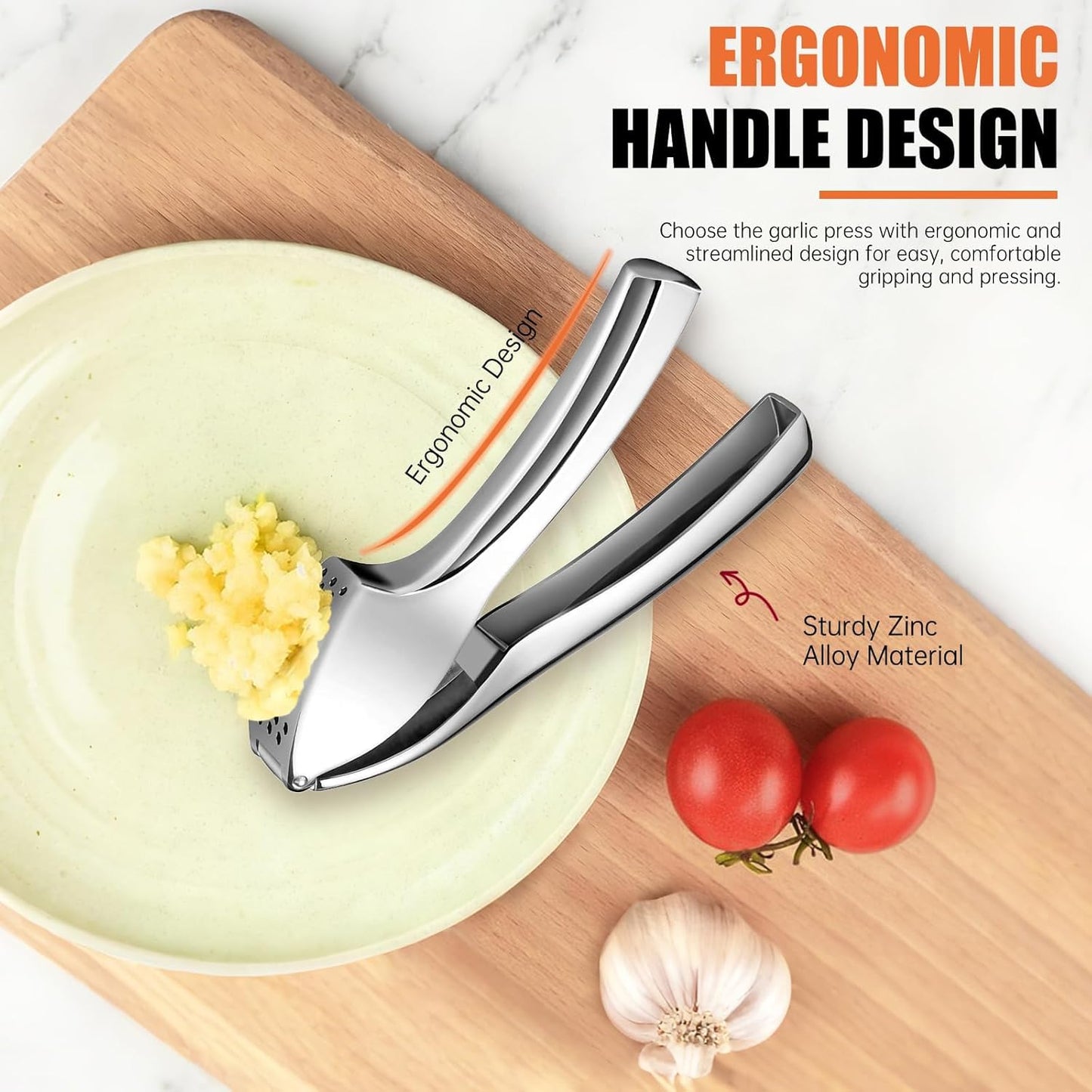 EZMIBEE Garlic Press, Garlic Mincer Chopper, Garlic Crusher Detachable and Rust Proof, Professional Stainless Steel Garlic Press Heavy Duty Kitchen Tool Easy Clean with Cleaning Brush
