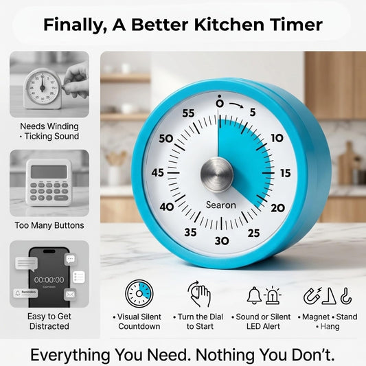 Magnetic Visual Kitchen Timer, 60 Minute Countdown Timer with LED Alert, Turn the Dial to Start, No Winding Needed for Cooking, Baking, Meal Prep & Daily Kitchen Tasks (Blue)