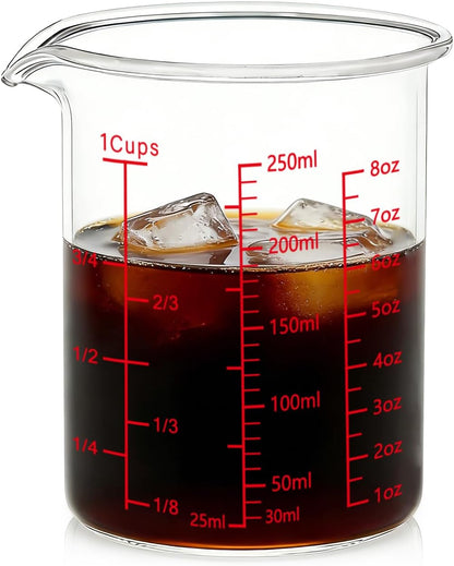 Glass Measuring Cup 8OZ/250ML/1 CUP High Borosilicate Heat Resistant Glass Measuring Cup with Clear Markings (oz, Cup, ml) Liquid Measuring Cup with Spout (250ml)