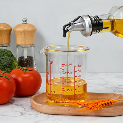 Glass Measuring Cup 8OZ/250ML/1 CUP High Borosilicate Heat Resistant Glass Measuring Cup with Clear Markings (oz, Cup, ml) Liquid Measuring Cup with Spout (250ml)