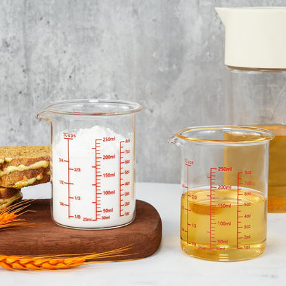 Glass Measuring Cup 8OZ/250ML/1 CUP High Borosilicate Heat Resistant Glass Measuring Cup with Clear Markings (oz, Cup, ml) Liquid Measuring Cup with Spout (250ml)