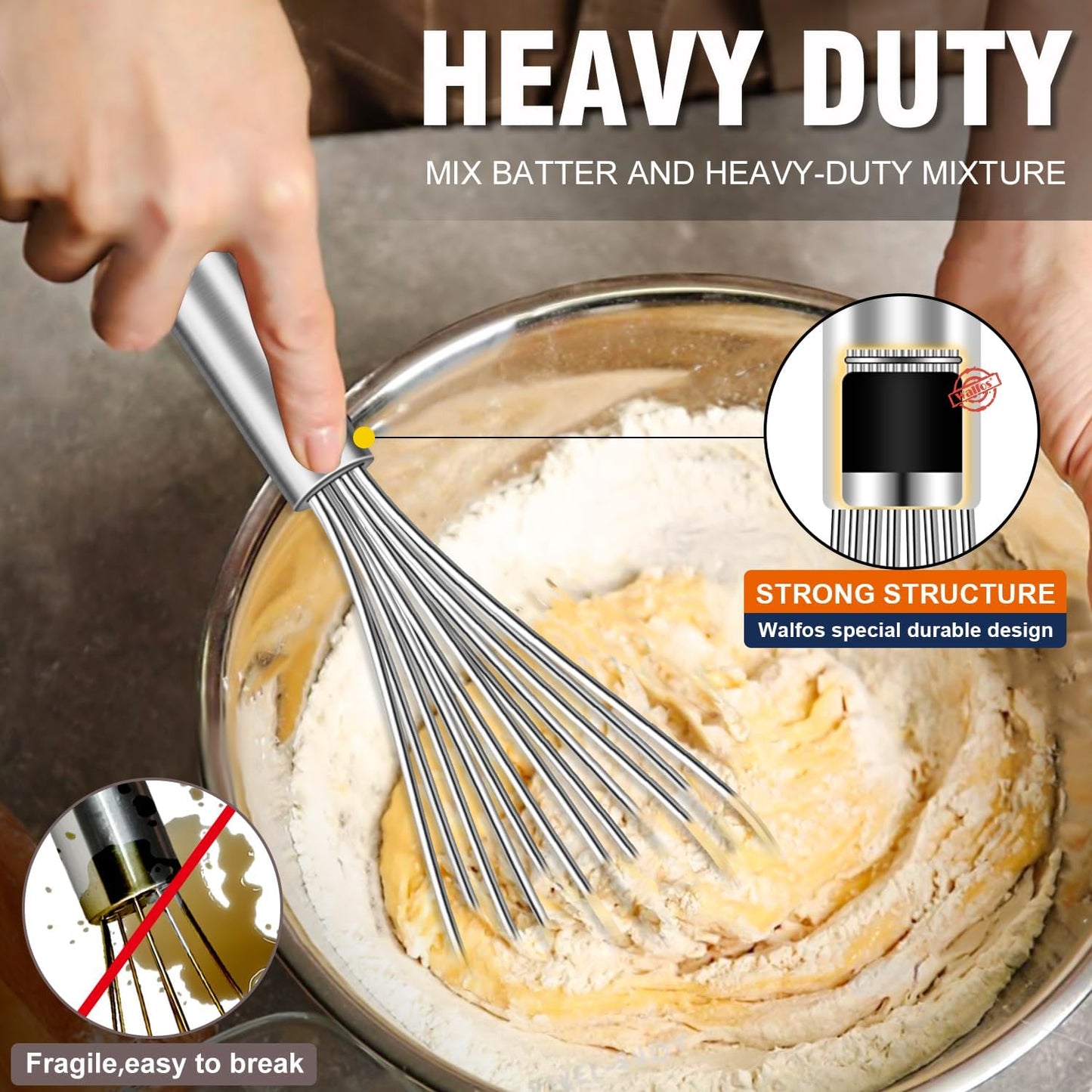 Whisk,304 Stainless Steel whisk,No-Rust 7+9+11inch Whisks for cooking Nice for Blending,Whisking,Beating.Heat resistant 600°F Dishwasher Safe. Heavy duty kitchen whisk.SILVER