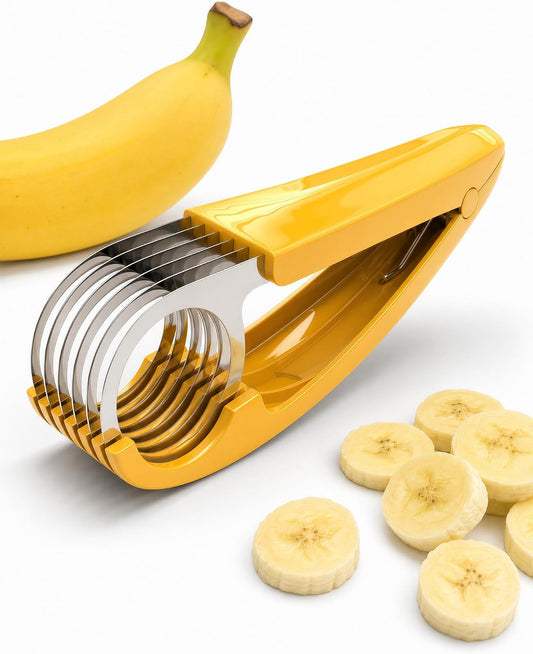 Banana Slicer,ABS + Stainless Steel Fruit and Vegetable Salad Peeler Cutter Kitchen Tools For Banana,Strawberry,Grape（1 pcs）