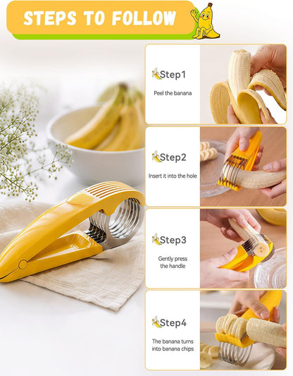 Banana Slicer,ABS + Stainless Steel Fruit and Vegetable Salad Peeler Cutter Kitchen Tools For Banana,Strawberry,Grape（1 pcs）