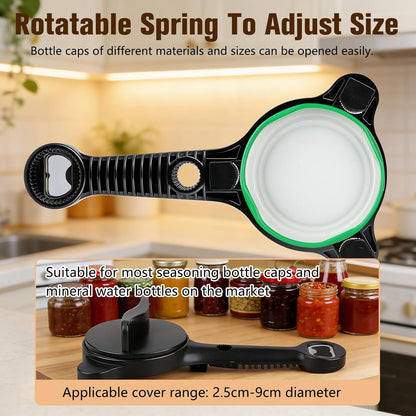 4 in 1 Multi-Purpose Jar Opener,Magnetic Stainless Steel Can Opener with Ergonomic Handle,Multi Size Lid Tool for Jars Cans Wine Bottles, Home Kitchen Helper(Beige)