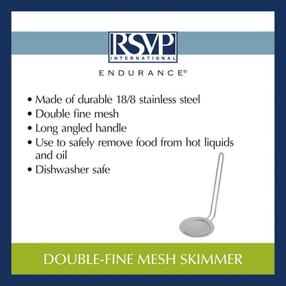 Endurance Kitchen Collection, Stainless Steel Double-Fine Mesh Oil & Fat Strainer/Skimmer Spoon with 8-1/4-Inch Handle, Frying Utensil, 4-Inch Diameter