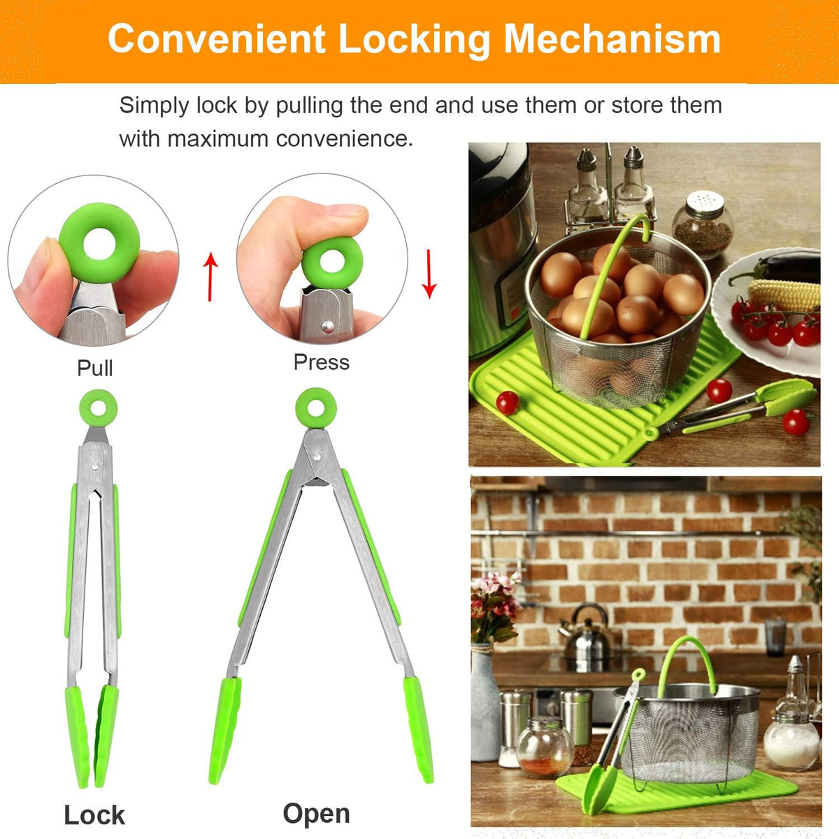 Kitchen Tongs with Silicone Tips - Set of 5, 7 9 Inch Premium Silicone Tipped Tongs for Cooking Heat Resistant, Serving Food, BBQ