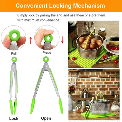 Kitchen Tongs with Silicone Tips - Set of 5, 7 9 Inch Premium Silicone Tipped Tongs for Cooking Heat Resistant, Serving Food, BBQ