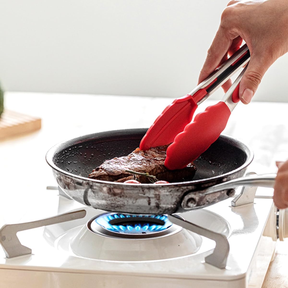 Kitchen Tongs with Silicone Tips - Set of 5, 7 9 Inch Premium Silicone Tipped Tongs for Cooking Heat Resistant, Serving Food, BBQ