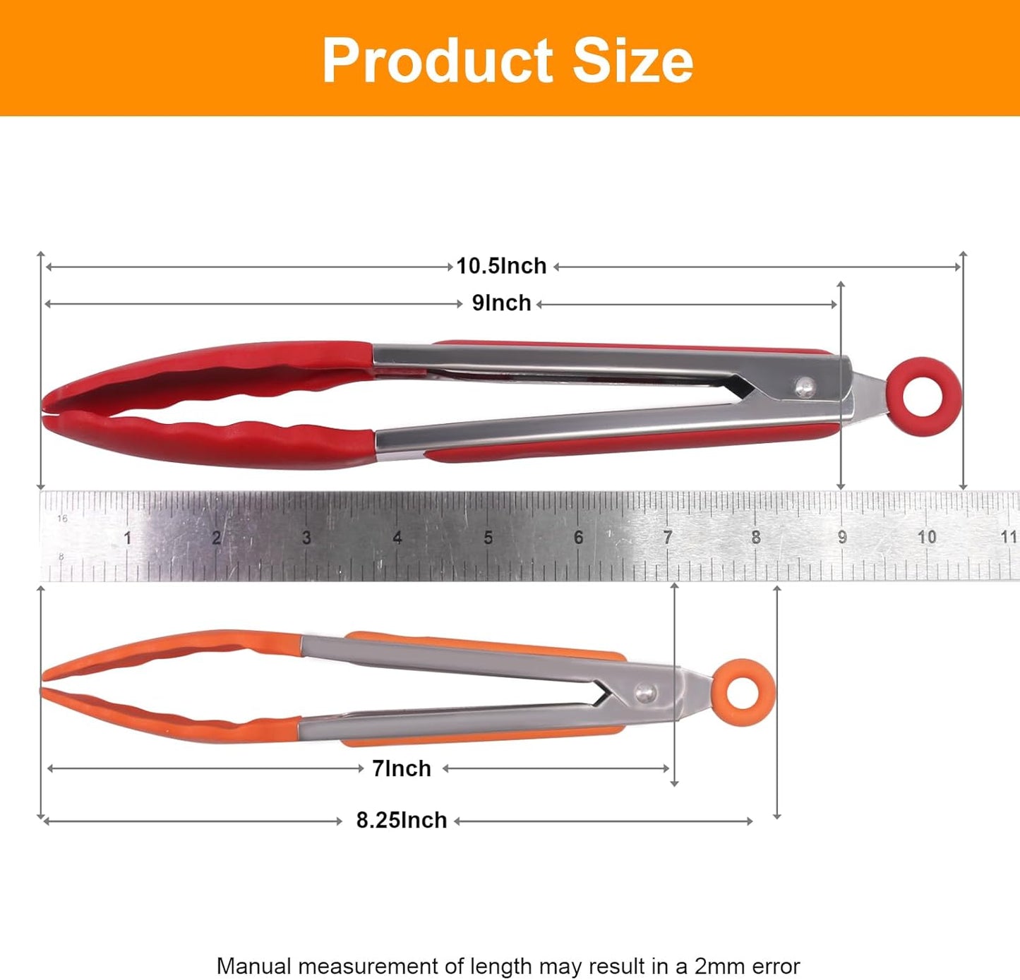 Kitchen Tongs with Silicone Tips - Set of 5, 7 9 Inch Premium Silicone Tipped Tongs for Cooking Heat Resistant, Serving Food, BBQ