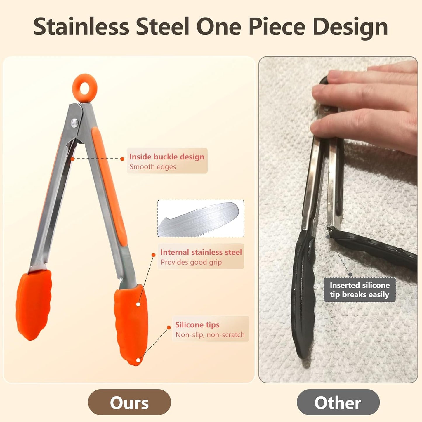 Kitchen Tongs with Silicone Tips - Set of 5, 7 9 Inch Premium Silicone Tipped Tongs for Cooking Heat Resistant, Serving Food, BBQ