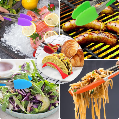 Kitchen Tongs with Silicone Tips - Set of 5, 7 9 Inch Premium Silicone Tipped Tongs for Cooking Heat Resistant, Serving Food, BBQ