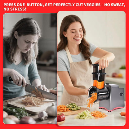 Electric Cheese Grater 250W, 7-in-1 Salad Maker & Vegetable Slicer Shredder with Widened Feeding Port for Block Cheese, Carrots, Potatoes & Fruits, Professional Food Grating Machine