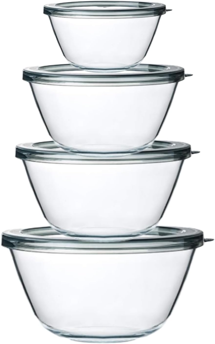 4 Packs Glass Mixing Bowls with Lids Set, 0.8/1.7/2.9/4.8 Qt