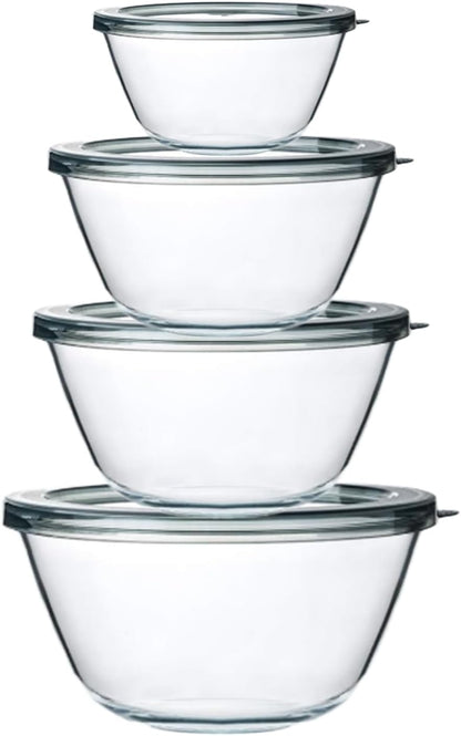 4 Packs Glass Mixing Bowls with Lids Set, 0.8/1.7/2.9/4.8 Qt