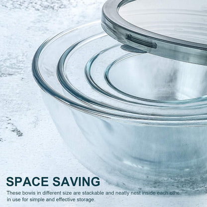 4 Packs Glass Mixing Bowls with Lids Set, 0.8/1.7/2.9/4.8 Qt