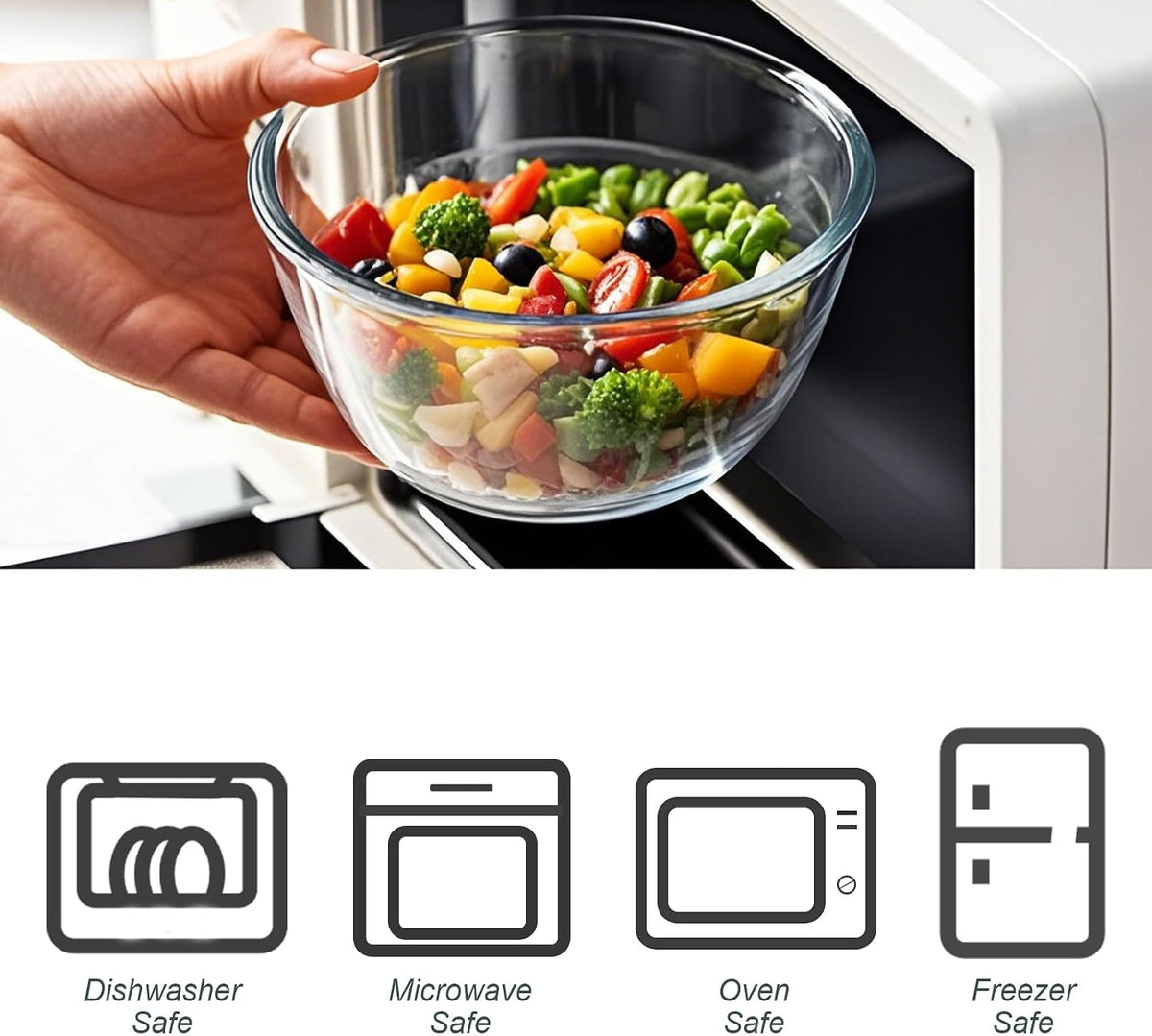 4 Packs Glass Mixing Bowls with Lids Set, 0.8/1.7/2.9/4.8 Qt