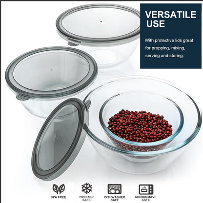 4 Packs Glass Mixing Bowls with Lids Set, 0.8/1.7/2.9/4.8 Qt