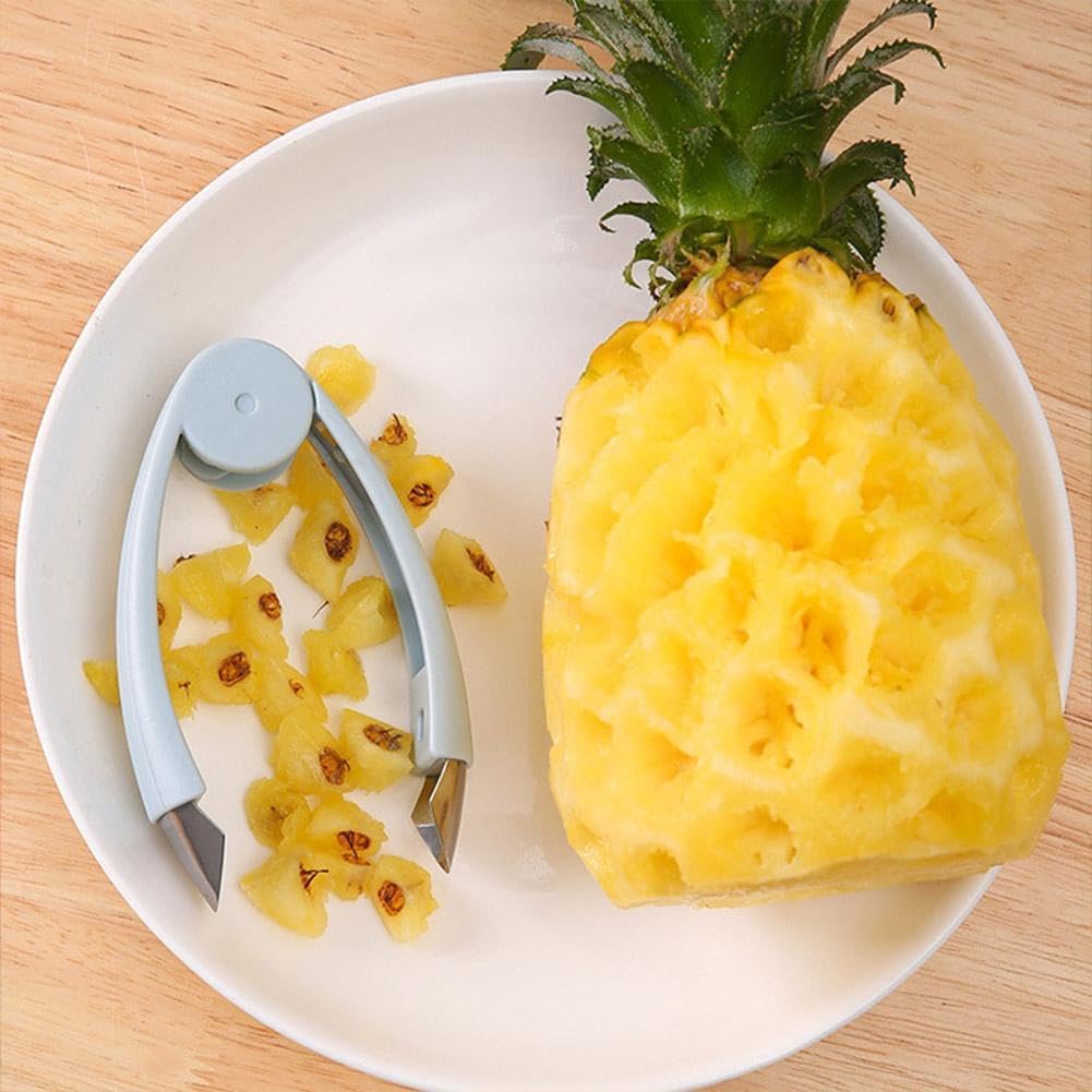 Pineapple Corer and Slicer, Stainless Steel Pineapple Eye Remover Tomato Slicer Corer, Strawberry Huller Stem Remover Picker Tool, Multifunctional Kitchen Gadget for Fruit and Vegetable (Blue)