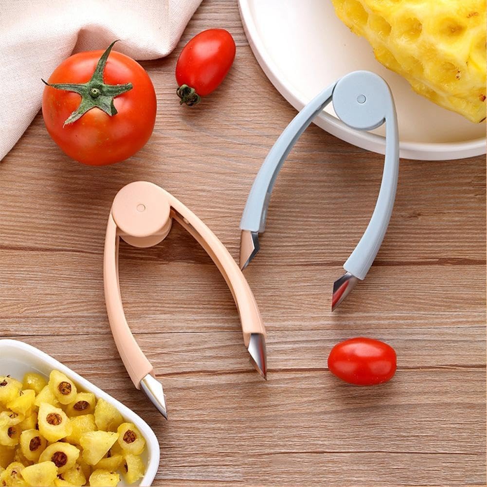 Pineapple Corer and Slicer, Stainless Steel Pineapple Eye Remover Tomato Slicer Corer, Strawberry Huller Stem Remover Picker Tool, Multifunctional Kitchen Gadget for Fruit and Vegetable (Blue)