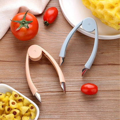 Pineapple Corer and Slicer, Stainless Steel Pineapple Eye Remover Tomato Slicer Corer, Strawberry Huller Stem Remover Picker Tool, Multifunctional Kitchen Gadget for Fruit and Vegetable (Blue)