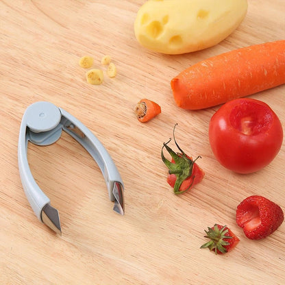 Pineapple Corer and Slicer, Stainless Steel Pineapple Eye Remover Tomato Slicer Corer, Strawberry Huller Stem Remover Picker Tool, Multifunctional Kitchen Gadget for Fruit and Vegetable (Blue)