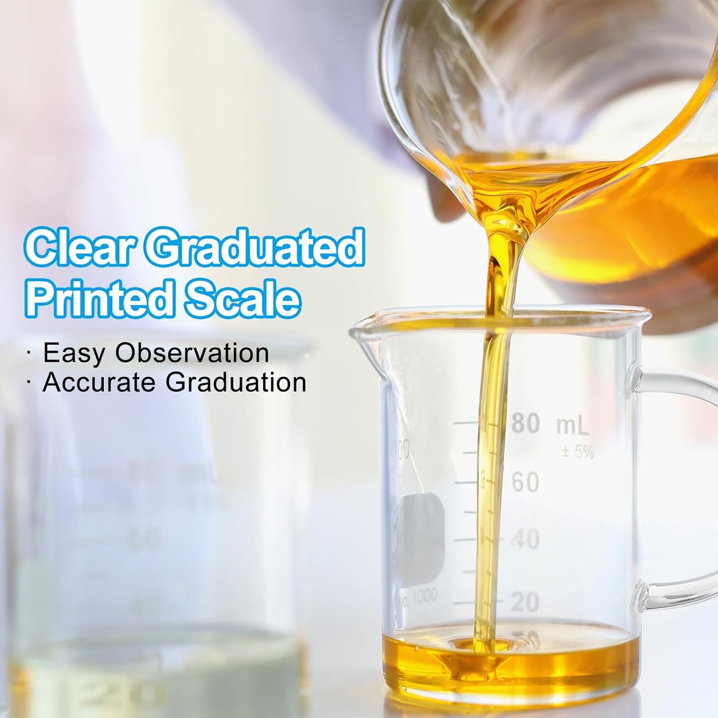 250ml Glass Measuring Cup, 3.3 Borosilicate Glass Graduated White Printed Scale Liquid Measure Cups Beaker with Wood Lid and V-Shaped Spout for Kitchen