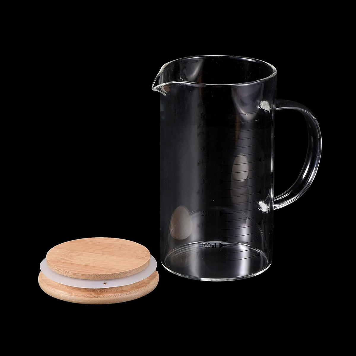250ml Glass Measuring Cup, 3.3 Borosilicate Glass Graduated White Printed Scale Liquid Measure Cups Beaker with Wood Lid and V-Shaped Spout for Kitchen