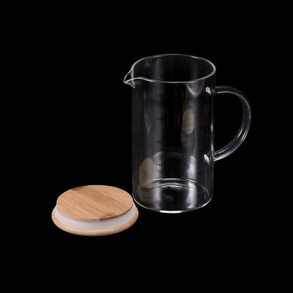 250ml Glass Measuring Cup, 3.3 Borosilicate Glass Graduated White Printed Scale Liquid Measure Cups Beaker with Wood Lid and V-Shaped Spout for Kitchen