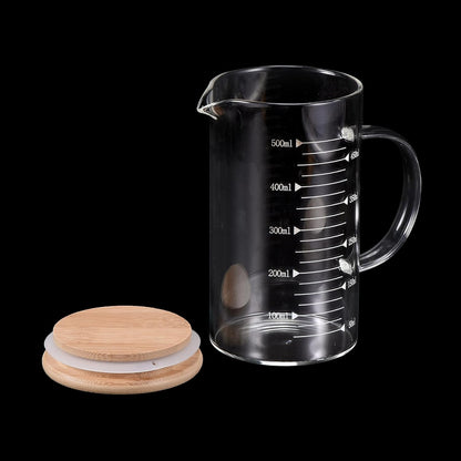 250ml Glass Measuring Cup, 3.3 Borosilicate Glass Graduated White Printed Scale Liquid Measure Cups Beaker with Wood Lid and V-Shaped Spout for Kitchen