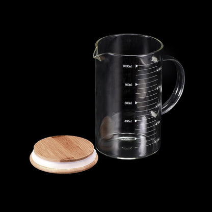 250ml Glass Measuring Cup, 3.3 Borosilicate Glass Graduated White Printed Scale Liquid Measure Cups Beaker with Wood Lid and V-Shaped Spout for Kitchen