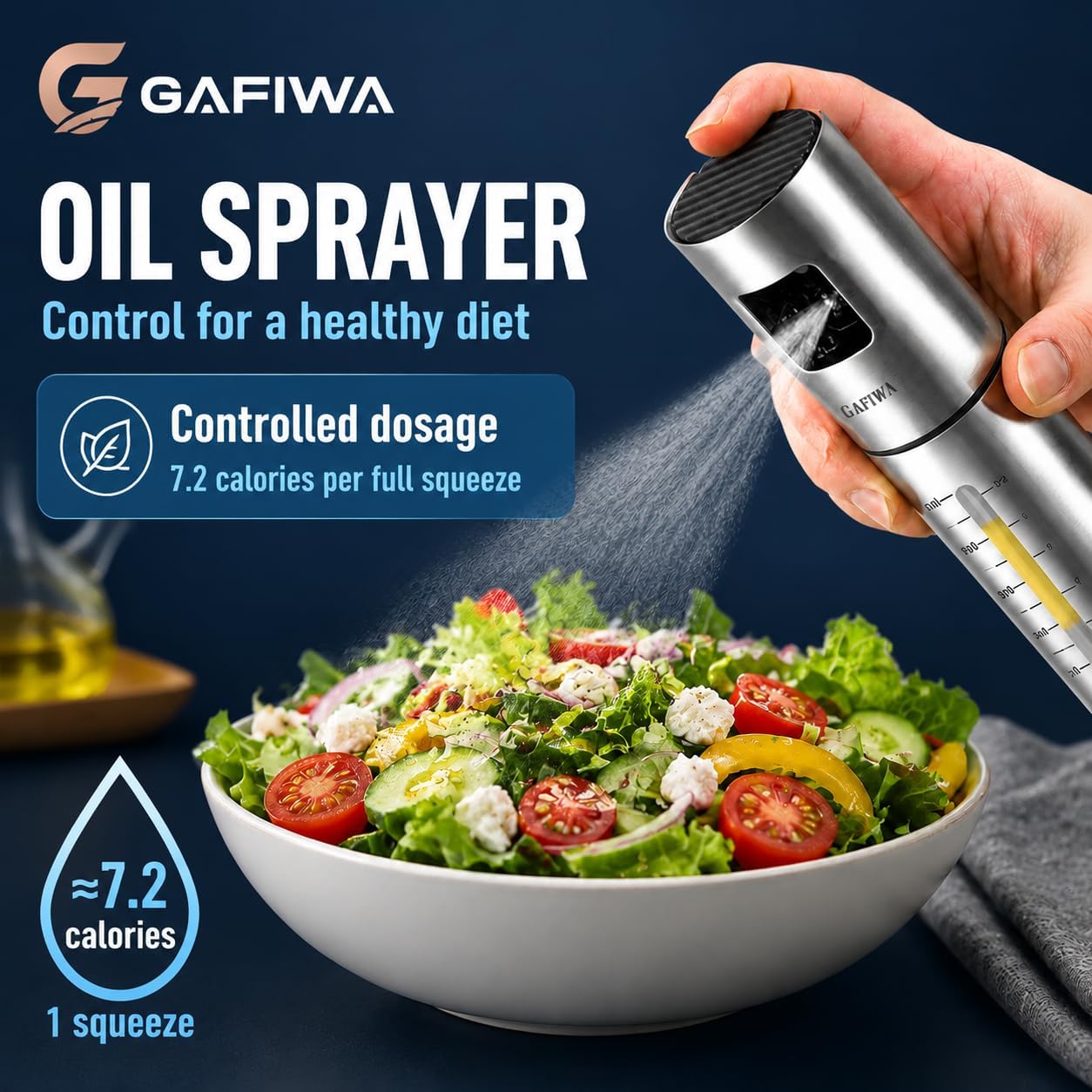 Advanced Olive Oil Sprayer for Cooking, Kitchen Avocado Oil Spray Bottles, Oil Mister Dispenser, 304 Stainless Steel Shell & Food-safe PP Plastic inner Bottle, 100ml, Leak-Proof and Portable.