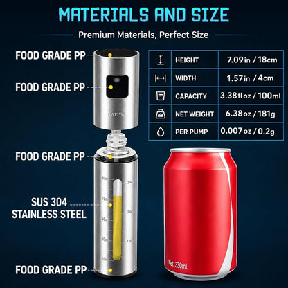 Advanced Olive Oil Sprayer for Cooking, Kitchen Avocado Oil Spray Bottles, Oil Mister Dispenser, 304 Stainless Steel Shell & Food-safe PP Plastic inner Bottle, 100ml, Leak-Proof and Portable.