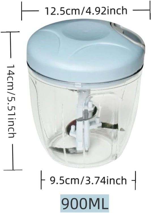 Manual Food Chopper 30oz Pull String Vegetable Cutter with 5 Blades | 900ml BPA-free manual food processor with 5 stainless steel blades for chopping vegetables, garlic, meat and baby food