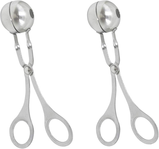2 Pack Meat Baller Stainless Steel Meatball Scoop Ball Maker None-Stick Baller Tongs Meat Ball Maker Mold Cake Pop,Ice Tongs,Cookie Dough Scoop for Kitchen Cooking