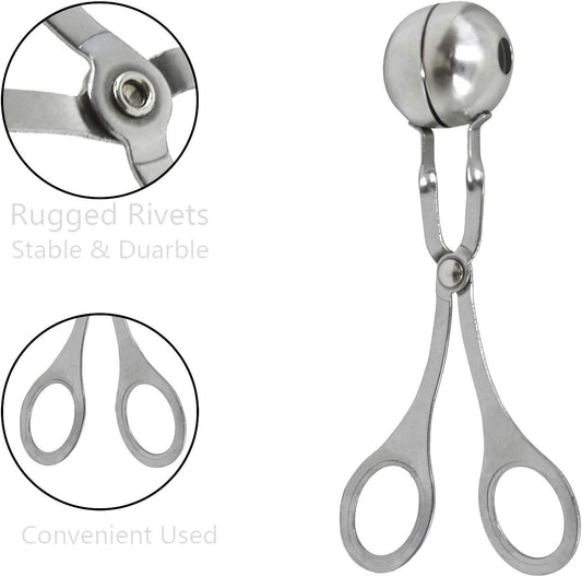 2 Pack Meat Baller Stainless Steel Meatball Scoop Ball Maker None-Stick Baller Tongs Meat Ball Maker Mold Cake Pop,Ice Tongs,Cookie Dough Scoop for Kitchen Cooking