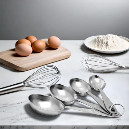 MPC4 4-Piece Stainless Steel Measuring Scoop Set,Silver, 9 inches long