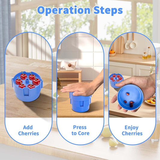 Cherry Pitter Tool Pit Remover - Quick Release Multi-Cherry Seed Remover, Effort-Saving Hand Push Press Design, for Olive, Small Fruits (Blue)