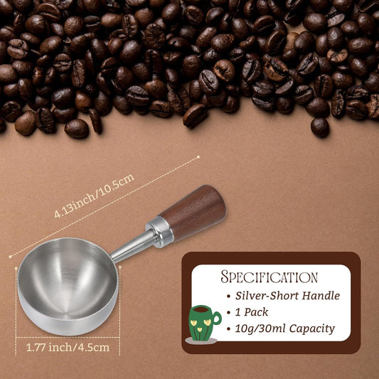 Vintage Coffee Scoop 10g/30ml Capacity Retro 304 Stainless Steel Coffee Measuring Spoon Walnut Wooden Handle Coffee Scoop Kitchen Utensil for Measuring Scooping Tea Coffee Spices (Short Handle)